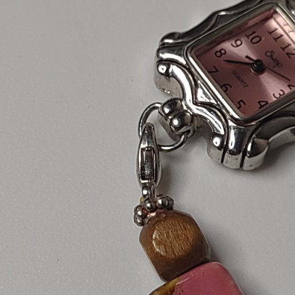 Very Awesome Pink And Silver Tone Beaded Stretch Watch - Picture 7 of 12